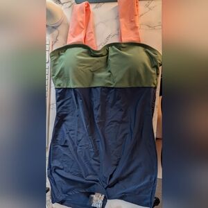 SeaFancy Colorblock Sweetheart Neck Wide Straps One Piece with boy short bottoms